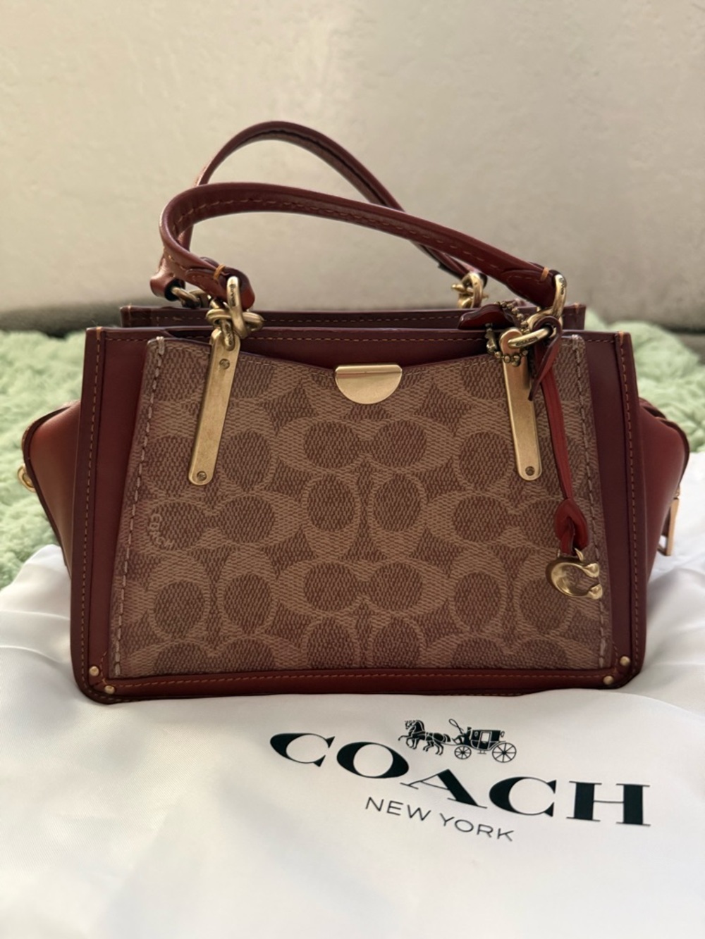 Coach Brown and Red Signature Canvas Crossbody Satchel - Small